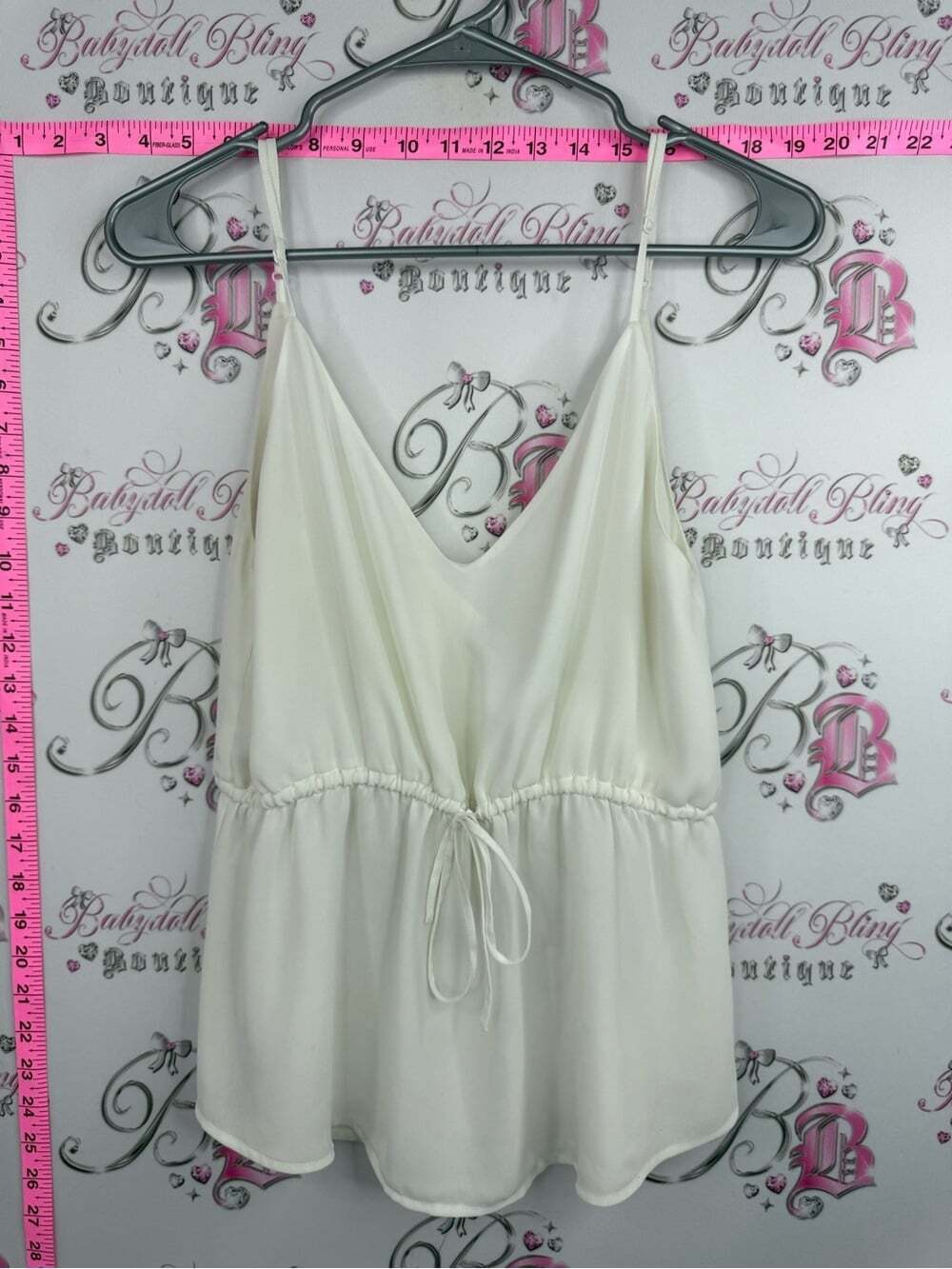 Babaton Cream Satin V-Neck Drawstring Cami